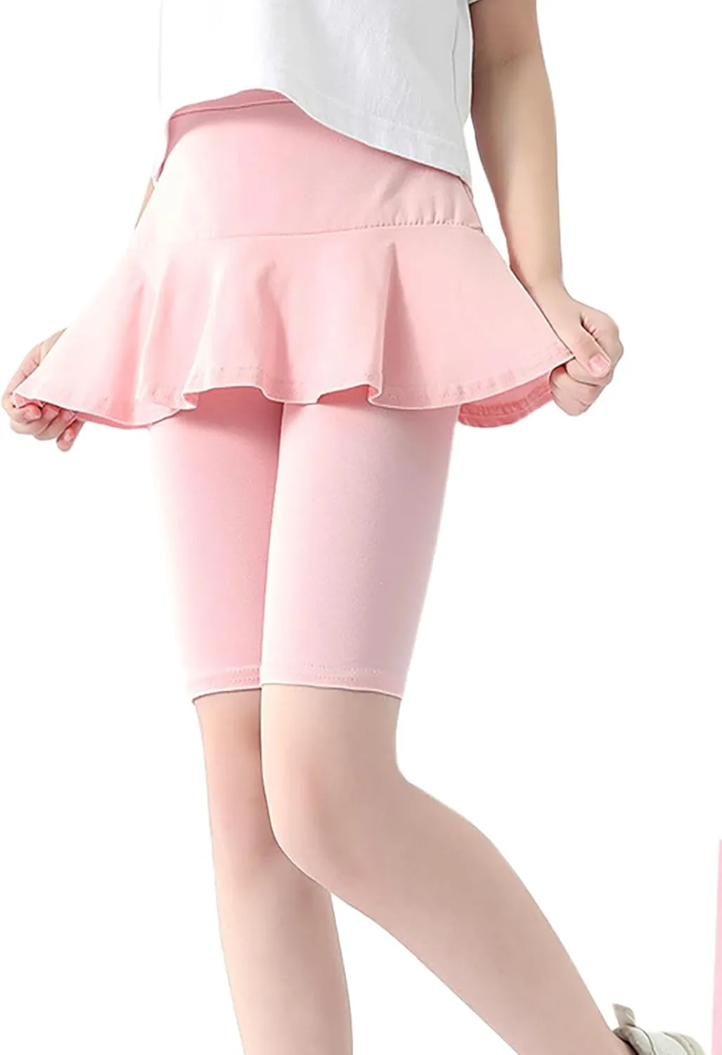 LOLANTA Girls Knee Length Leggings with Skirt Capris Kids Summer Shorts Casual Stretchy Athletic Skorts