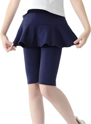 LOLANTA Girls Knee Length Leggings with Skirt Capris Kids Summer Shorts Casual Stretchy Athletic Skorts