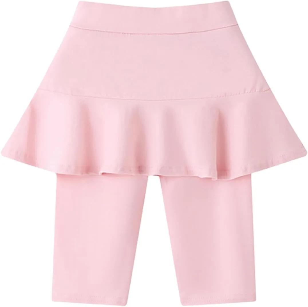 LOLANTA Girls Knee Length Leggings with Skirt Capris Kids Summer Shorts Casual Stretchy Athletic Skorts