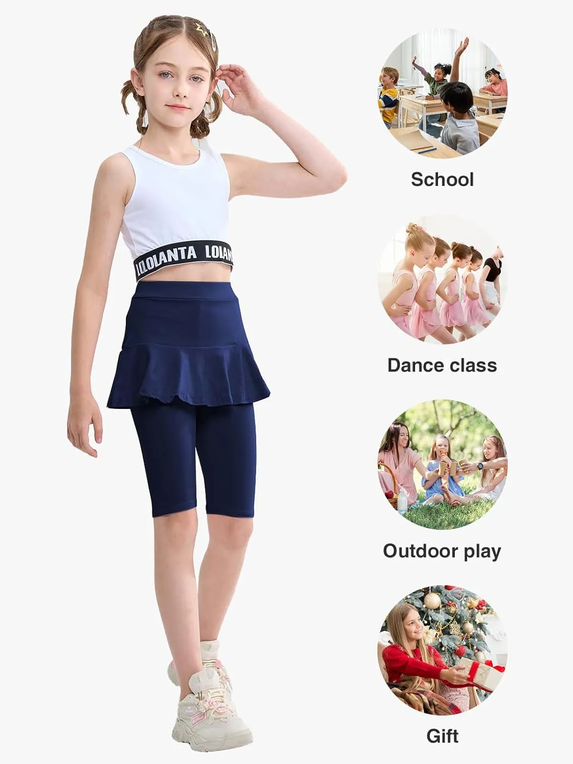 LOLANTA Girls Knee Length Leggings with Skirt Capris Kids Summer Shorts Casual Stretchy Athletic Skorts