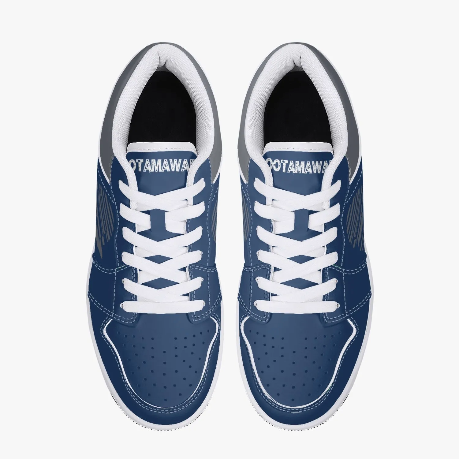 Low-Top Leather Sneakers - Blue Navy/Grey