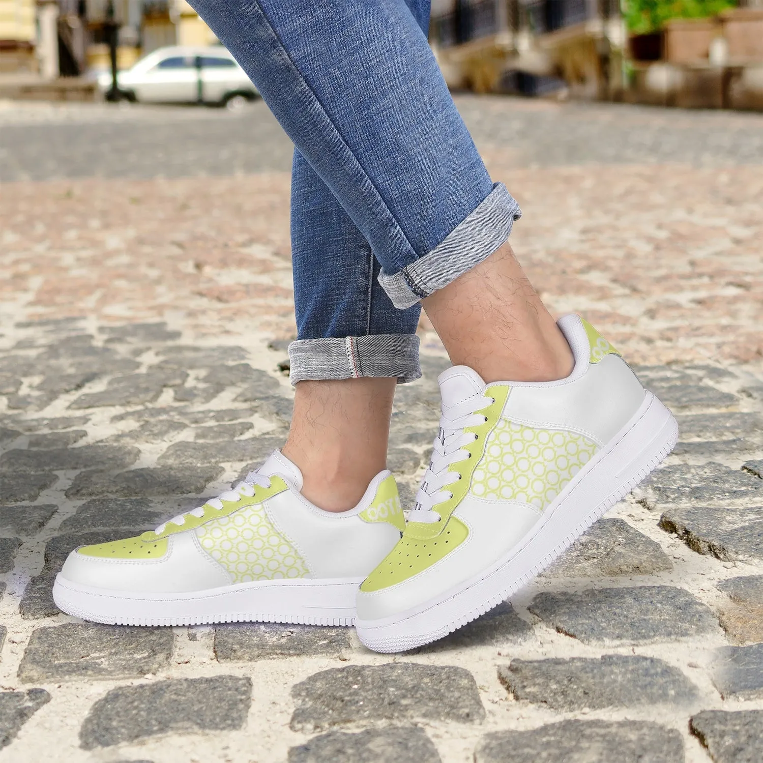 Low-Top Leather Sports Sneakers Yellow