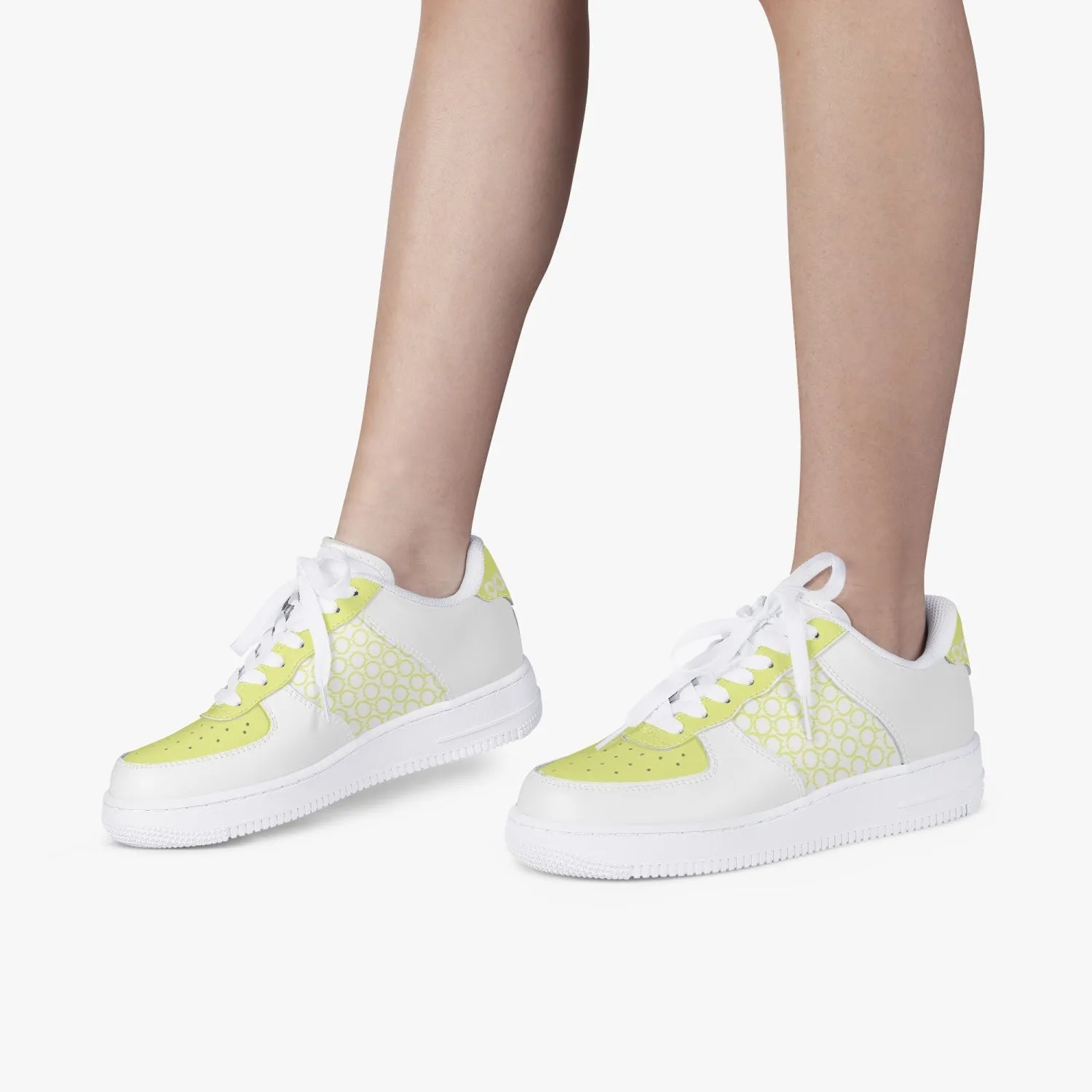 Low-Top Leather Sports Sneakers Yellow