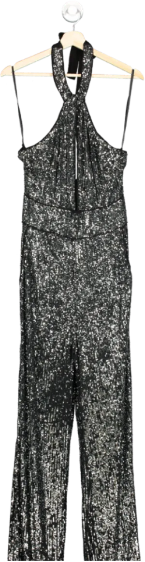 Maeve Black Sequin Halter Jumpsuit UK 16