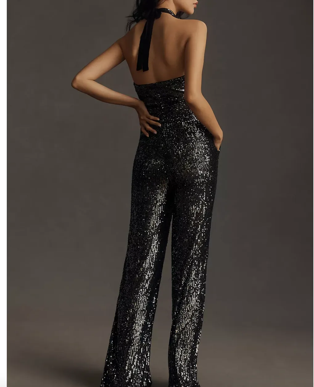 Maeve Black Sequin Halter Jumpsuit UK 16