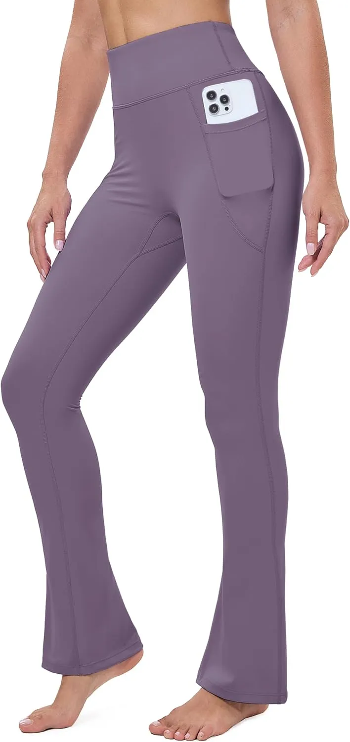 MAGCOMSEN Womens High Waisted Flare Leggings Tummy Control Yoga Pants with Pockets Mini Flared Bootcut Workout Casual