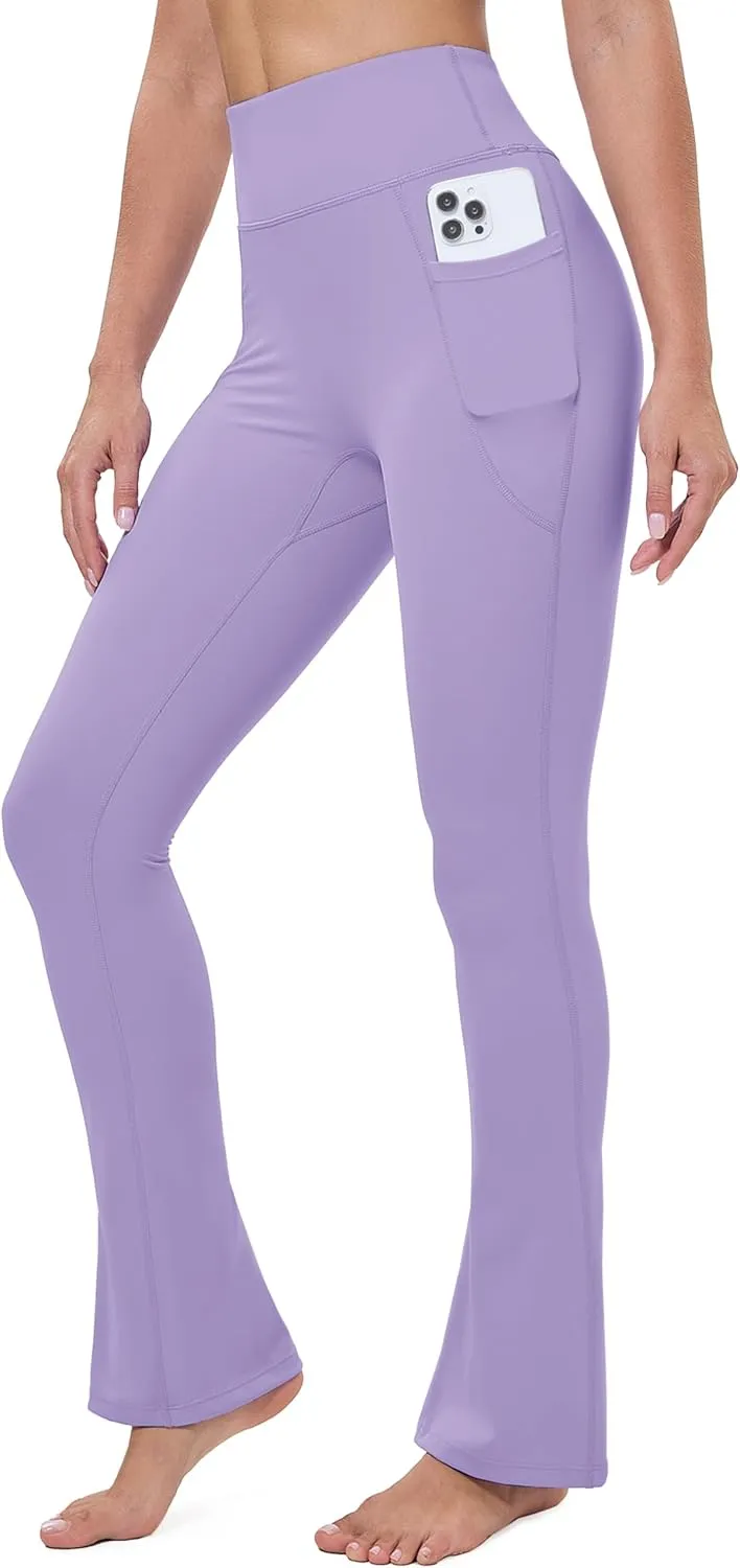MAGCOMSEN Womens High Waisted Flare Leggings Tummy Control Yoga Pants with Pockets Mini Flared Bootcut Workout Casual