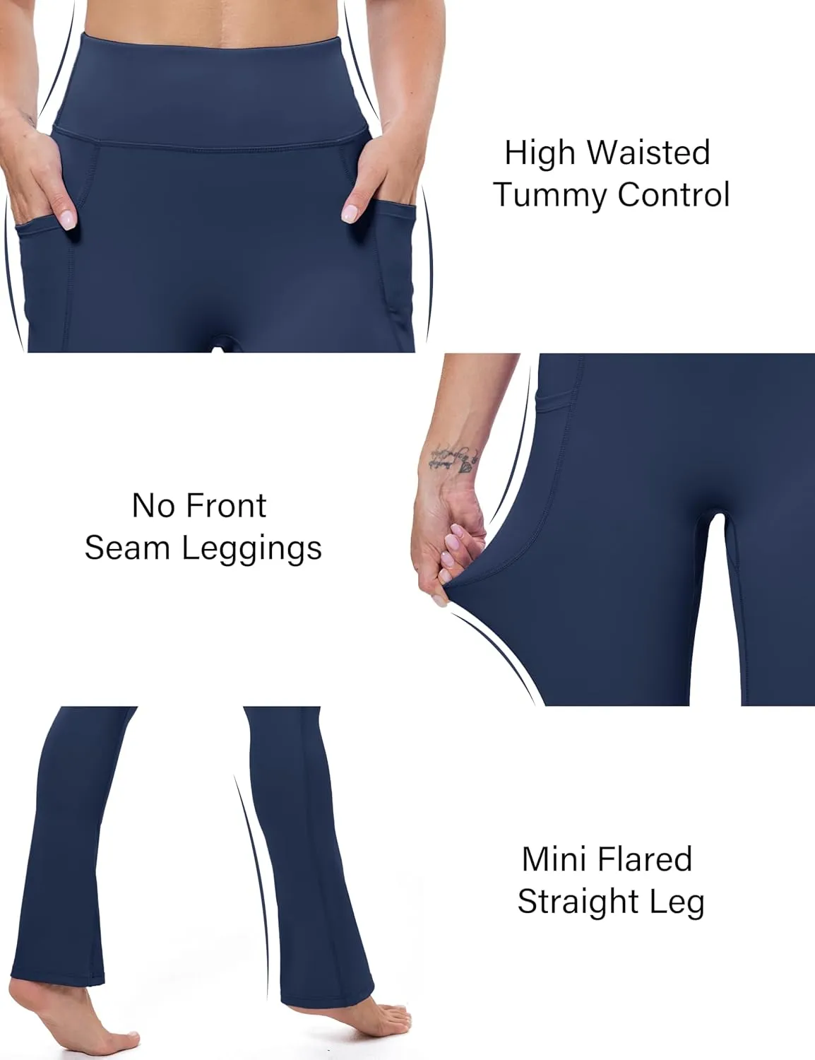 MAGCOMSEN Womens High Waisted Flare Leggings Tummy Control Yoga Pants with Pockets Mini Flared Bootcut Workout Casual