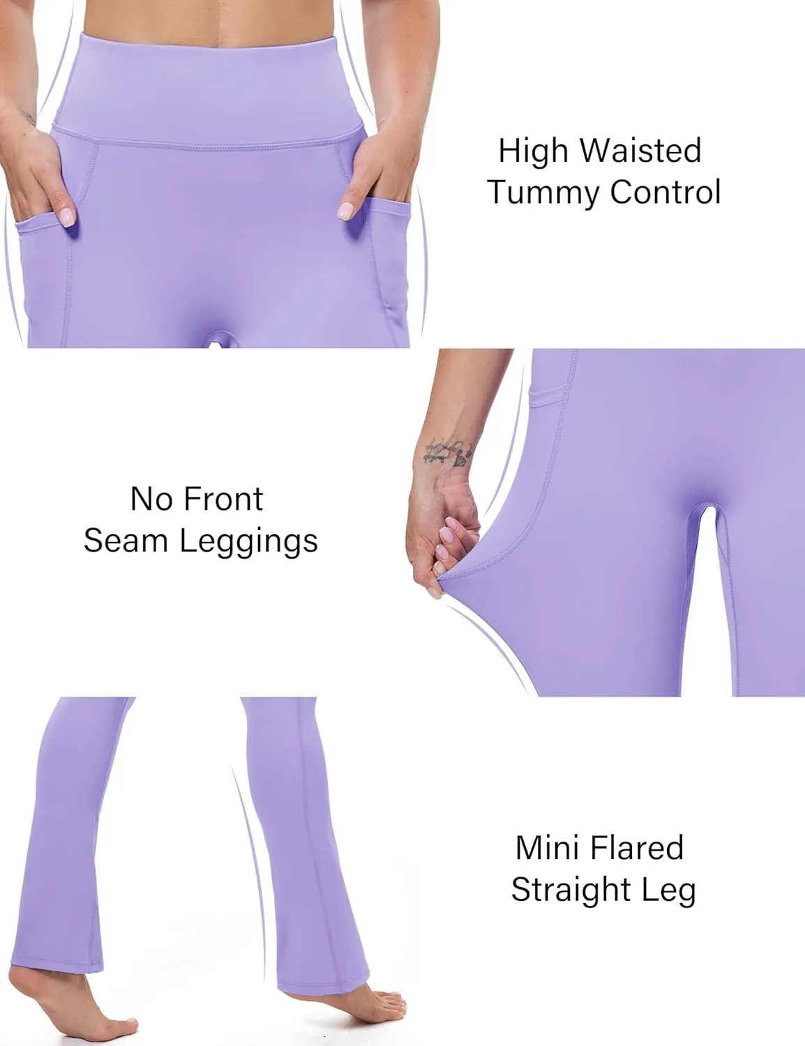 MAGCOMSEN Womens High Waisted Flare Leggings Tummy Control Yoga Pants with Pockets Mini Flared Bootcut Workout Casual