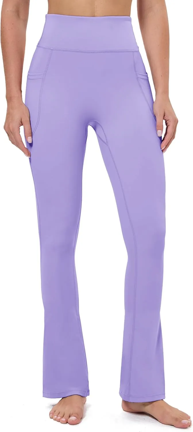 MAGCOMSEN Womens High Waisted Flare Leggings Tummy Control Yoga Pants with Pockets Mini Flared Bootcut Workout Casual