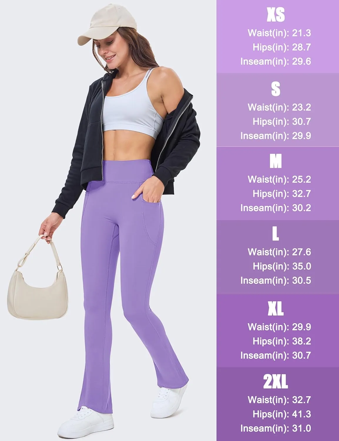 MAGCOMSEN Womens High Waisted Flare Leggings Tummy Control Yoga Pants with Pockets Mini Flared Bootcut Workout Casual