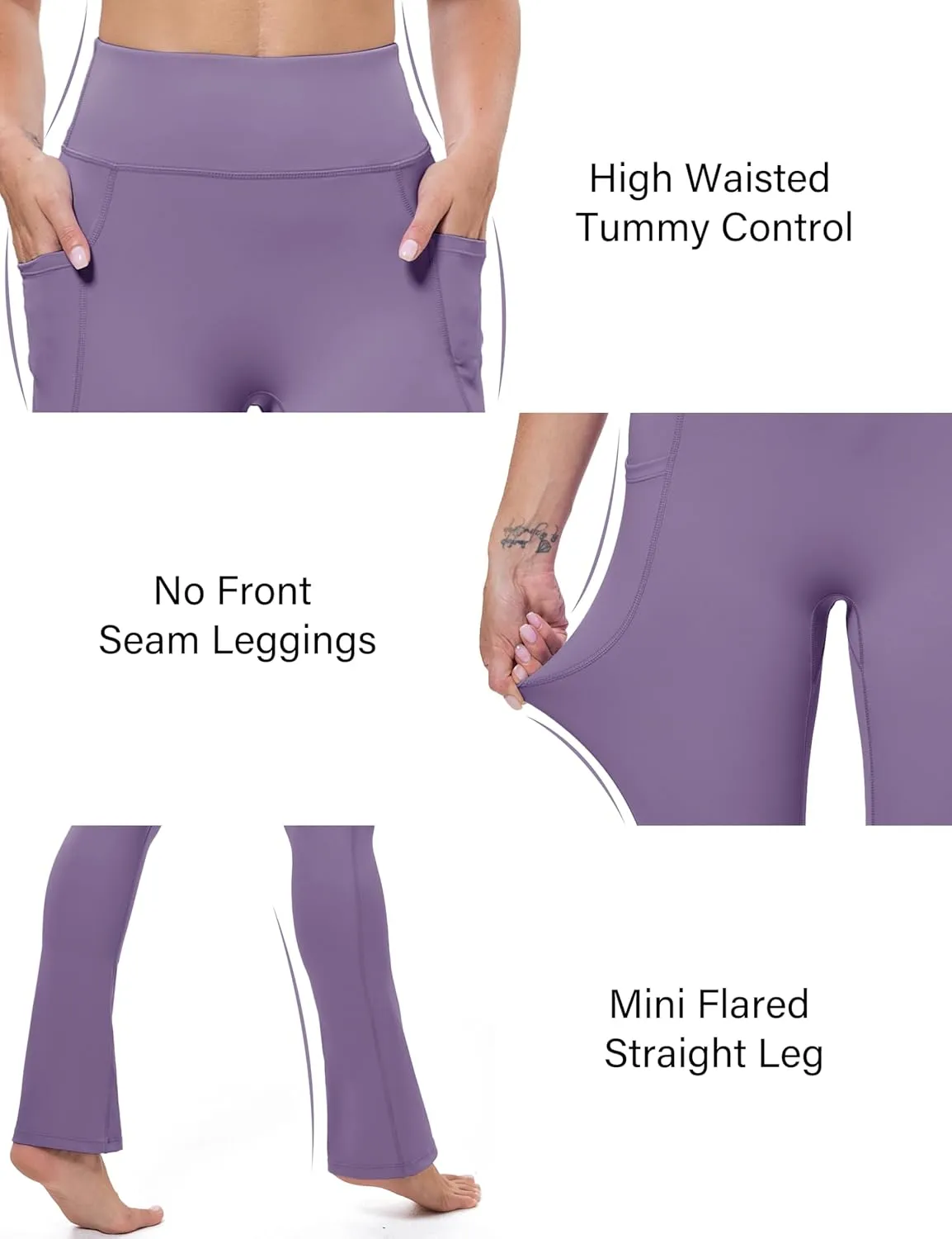 MAGCOMSEN Womens High Waisted Flare Leggings Tummy Control Yoga Pants with Pockets Mini Flared Bootcut Workout Casual