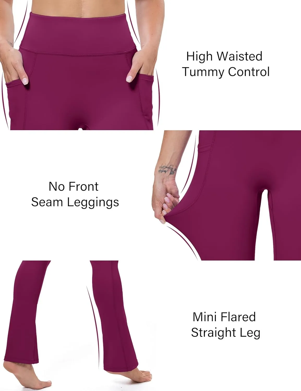 MAGCOMSEN Womens High Waisted Flare Leggings Tummy Control Yoga Pants with Pockets Mini Flared Bootcut Workout Casual