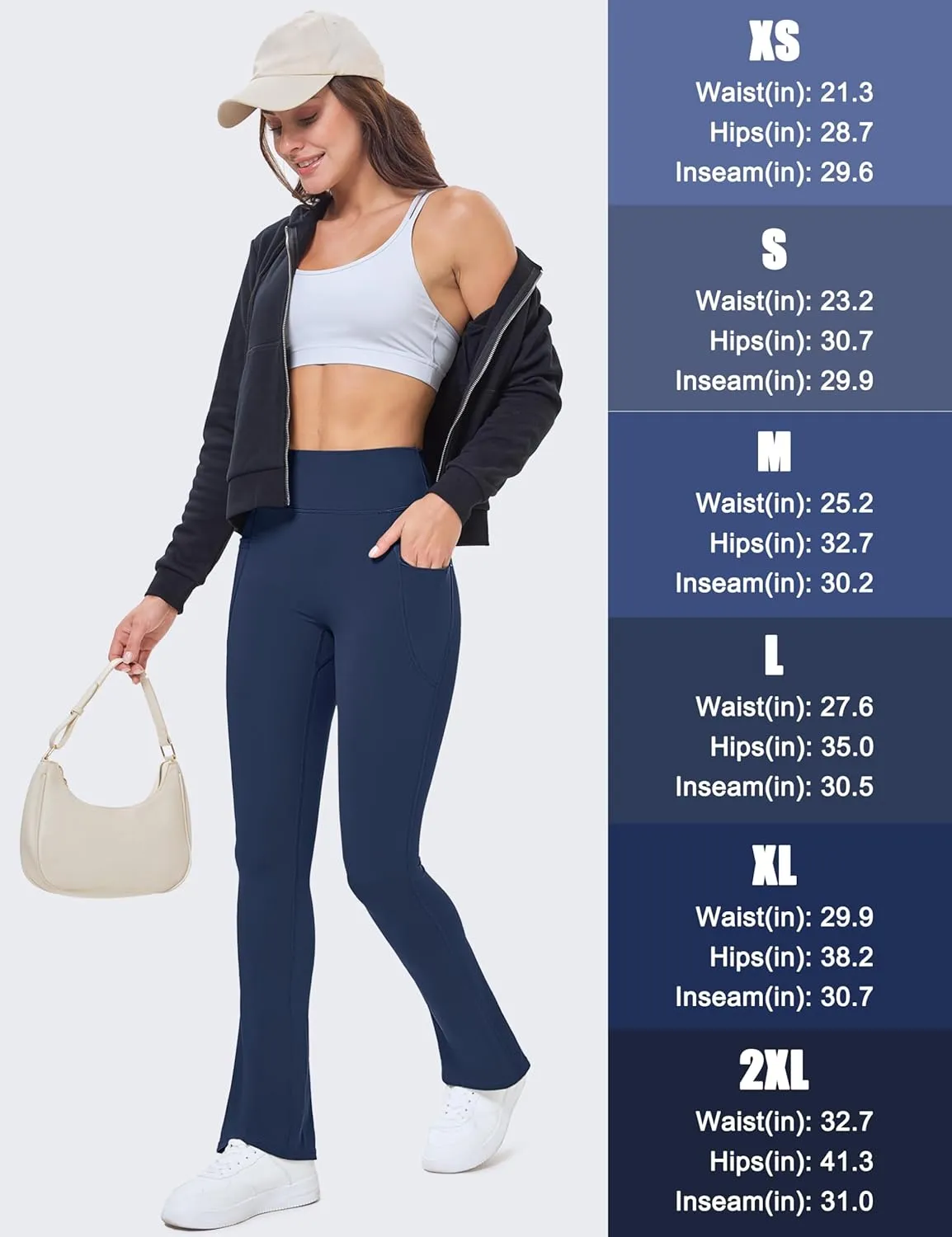 MAGCOMSEN Womens High Waisted Flare Leggings Tummy Control Yoga Pants with Pockets Mini Flared Bootcut Workout Casual