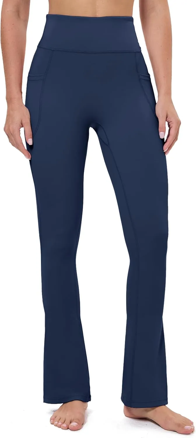 MAGCOMSEN Womens High Waisted Flare Leggings Tummy Control Yoga Pants with Pockets Mini Flared Bootcut Workout Casual