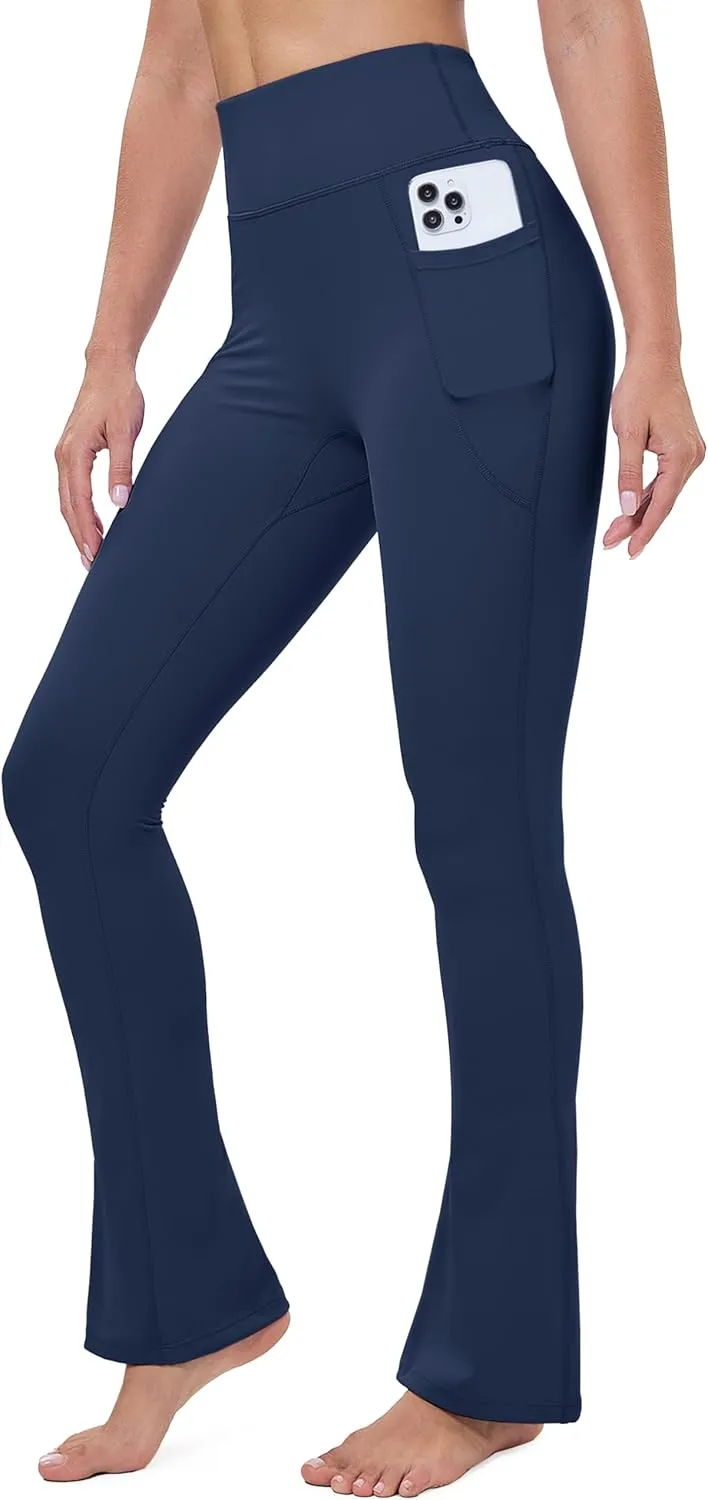 MAGCOMSEN Womens High Waisted Flare Leggings Tummy Control Yoga Pants with Pockets Mini Flared Bootcut Workout Casual
