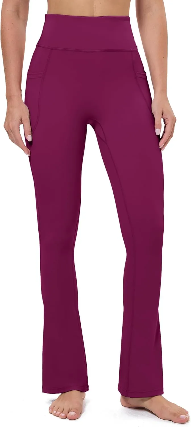 MAGCOMSEN Womens High Waisted Flare Leggings Tummy Control Yoga Pants with Pockets Mini Flared Bootcut Workout Casual
