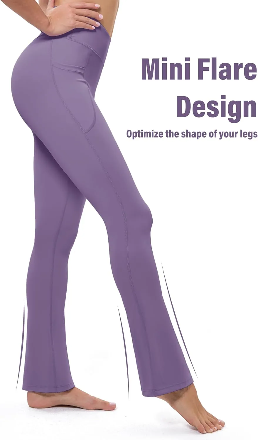 MAGCOMSEN Womens High Waisted Flare Leggings Tummy Control Yoga Pants with Pockets Mini Flared Bootcut Workout Casual