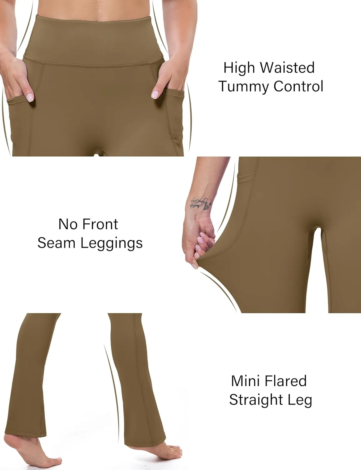 MAGCOMSEN Womens High Waisted Flare Leggings Tummy Control Yoga Pants with Pockets Mini Flared Bootcut Workout Casual