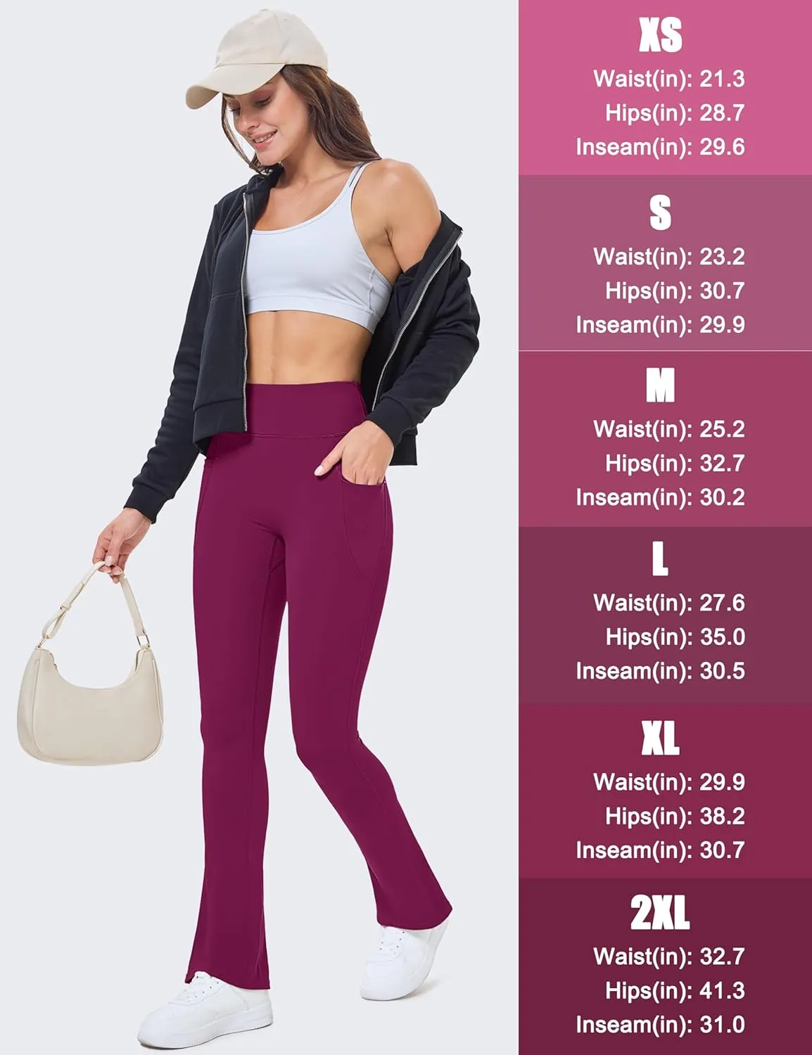 MAGCOMSEN Womens High Waisted Flare Leggings Tummy Control Yoga Pants with Pockets Mini Flared Bootcut Workout Casual