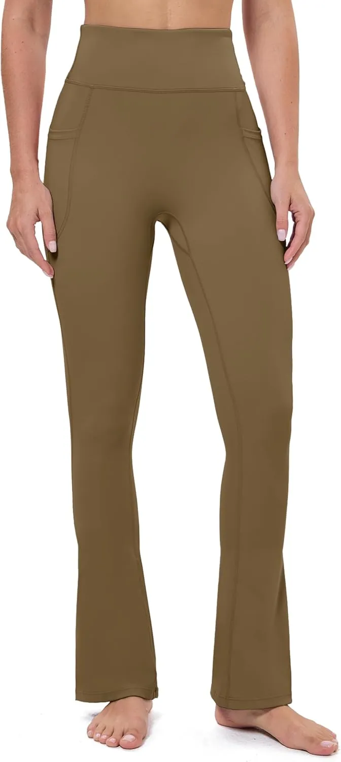 MAGCOMSEN Womens High Waisted Flare Leggings Tummy Control Yoga Pants with Pockets Mini Flared Bootcut Workout Casual