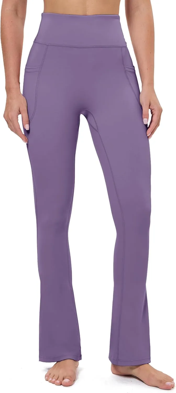MAGCOMSEN Womens High Waisted Flare Leggings Tummy Control Yoga Pants with Pockets Mini Flared Bootcut Workout Casual