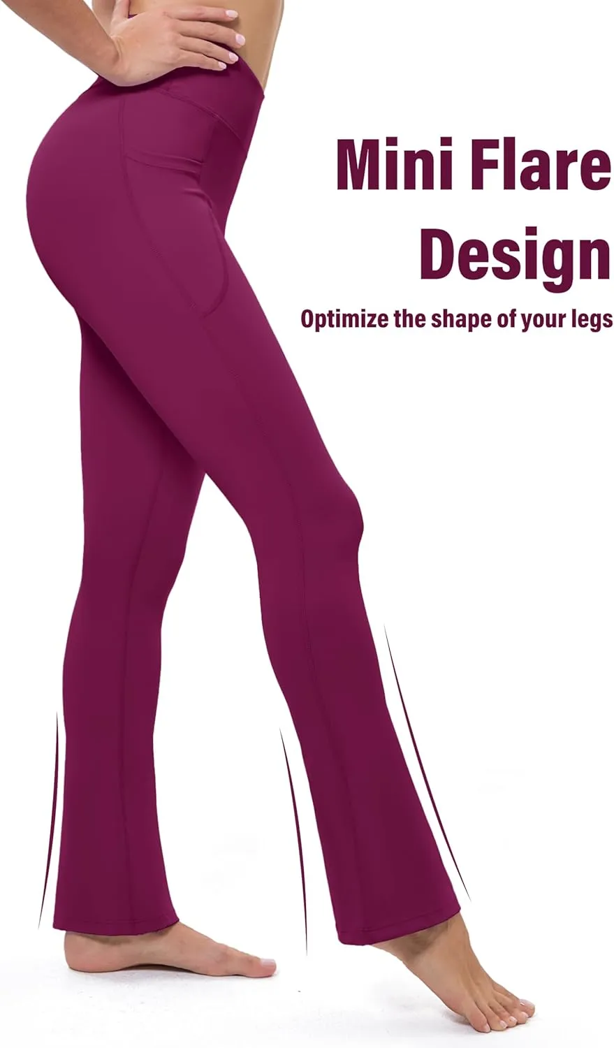 MAGCOMSEN Womens High Waisted Flare Leggings Tummy Control Yoga Pants with Pockets Mini Flared Bootcut Workout Casual