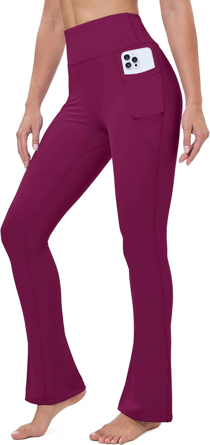 MAGCOMSEN Womens High Waisted Flare Leggings Tummy Control Yoga Pants with Pockets Mini Flared Bootcut Workout Casual