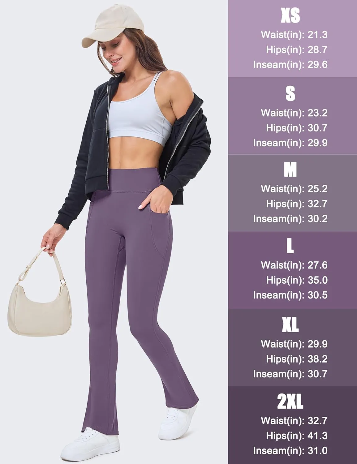 MAGCOMSEN Womens High Waisted Flare Leggings Tummy Control Yoga Pants with Pockets Mini Flared Bootcut Workout Casual