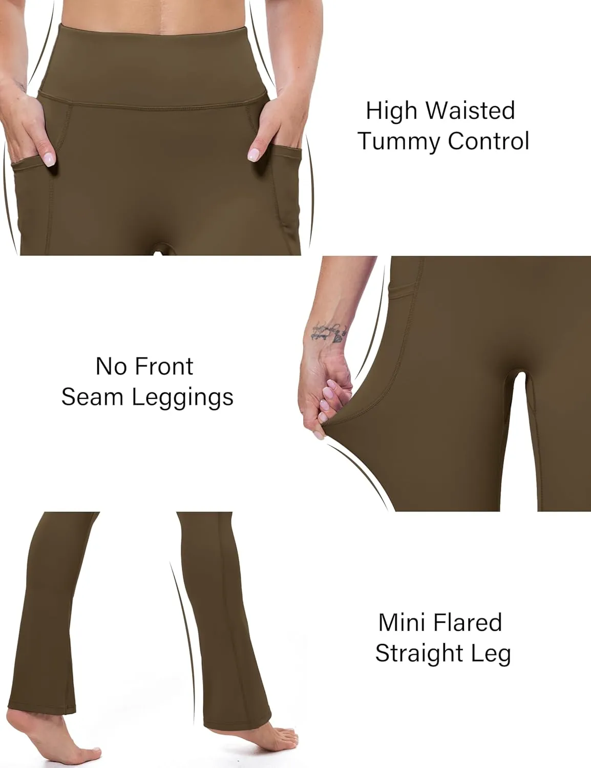 MAGCOMSEN Womens High Waisted Flare Leggings Tummy Control Yoga Pants with Pockets Mini Flared Bootcut Workout Casual