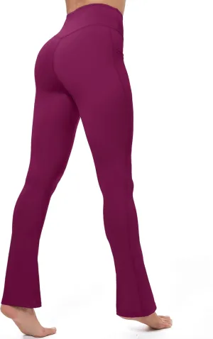MAGCOMSEN Womens High Waisted Flare Leggings Tummy Control Yoga Pants with Pockets Mini Flared Bootcut Workout Casual
