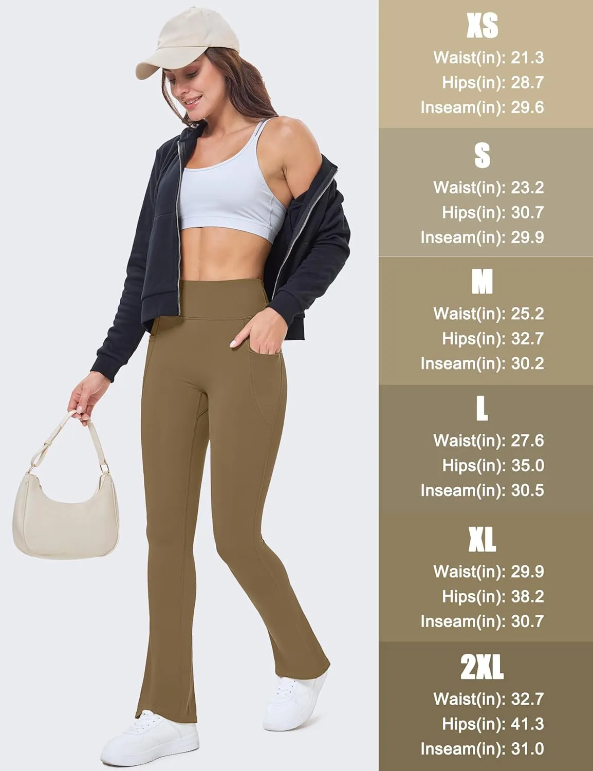 MAGCOMSEN Womens High Waisted Flare Leggings Tummy Control Yoga Pants with Pockets Mini Flared Bootcut Workout Casual