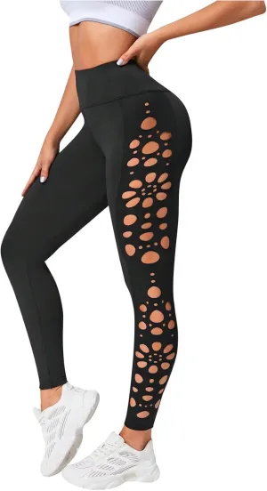 MakeMeChic Women's Cut Out Sexy Leggings Criss Cross Skinny Pants Party Clubwear