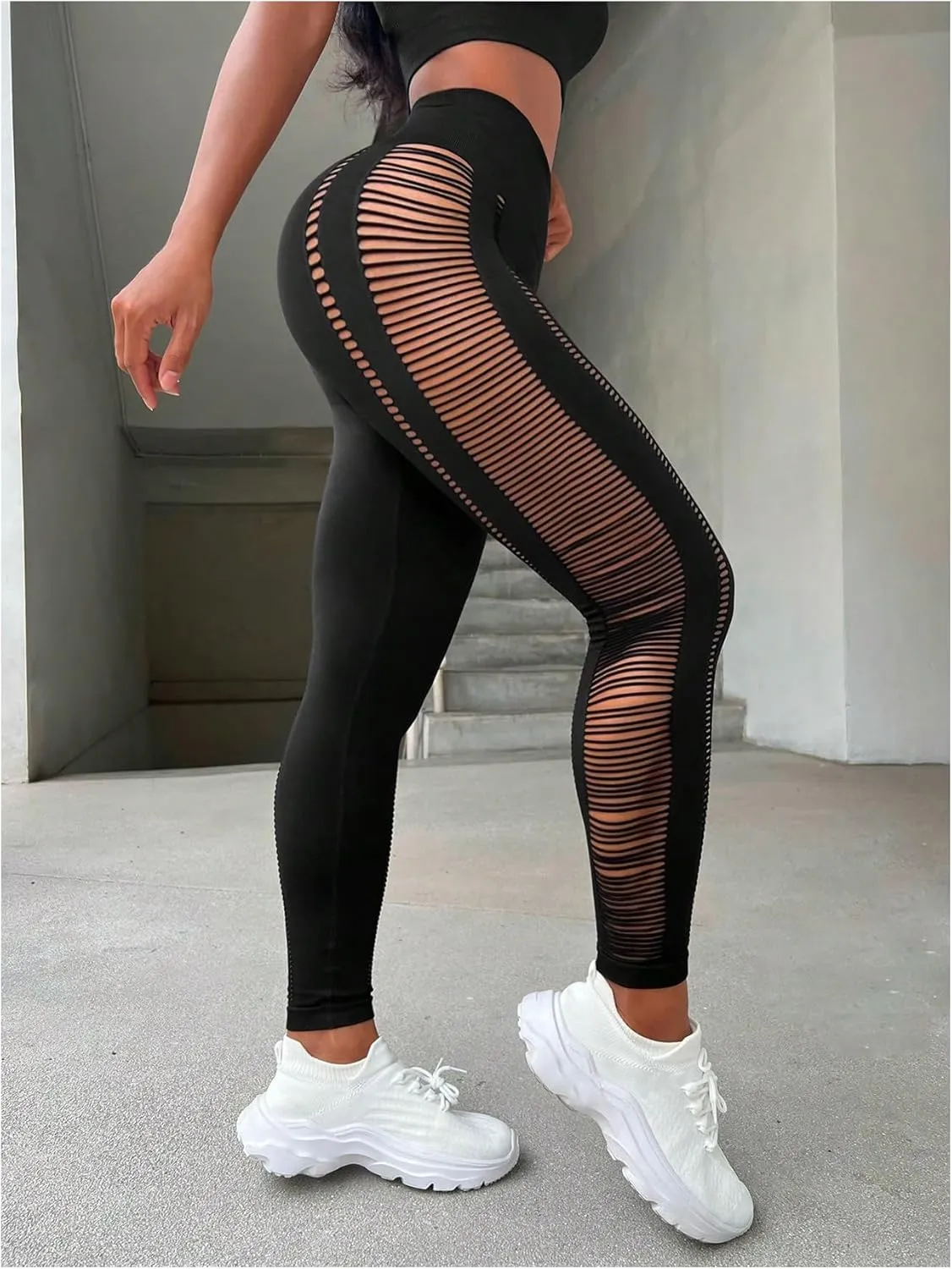 MakeMeChic Women's Cut Out Sexy Leggings Criss Cross Skinny Pants Party Clubwear