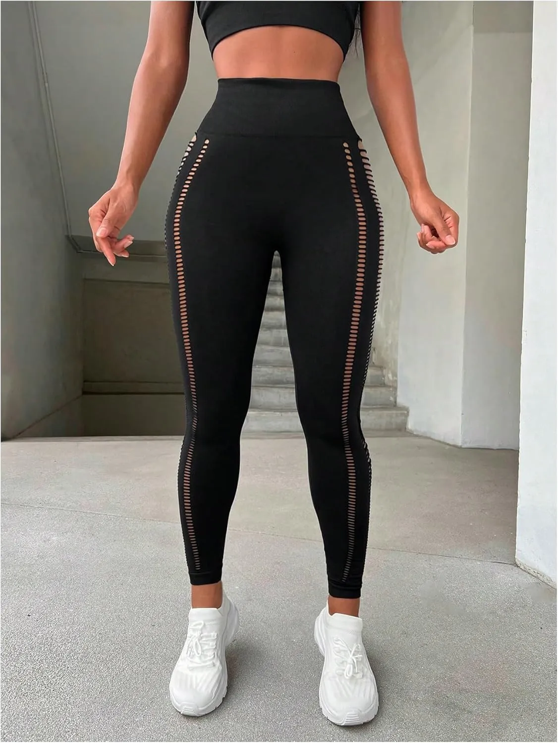 MakeMeChic Women's Cut Out Sexy Leggings Criss Cross Skinny Pants Party Clubwear
