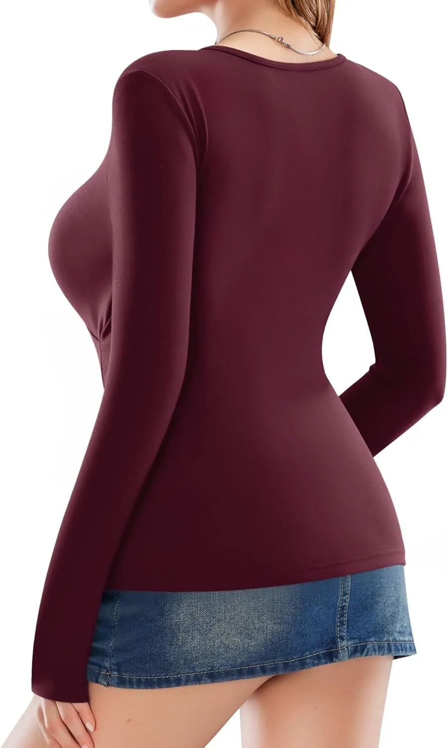 MANGOPOP Women's Cross Wrap Ruched Plunge Sexy Deep V Neck Slim Fit Long Sleeve Fleece Lined T Shirt Tunic Tops Tee