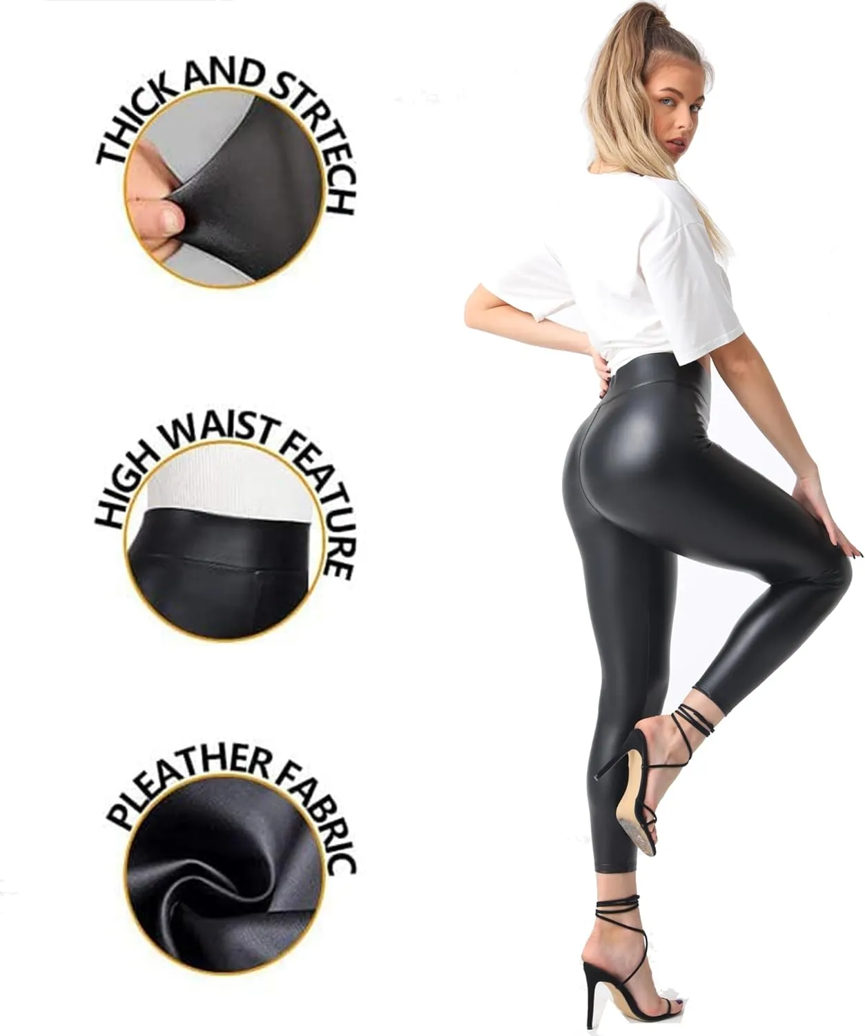 MCEDAR Womens Plus Size Faux Leather Leggings Girls High Waisted Sexy Skinny Pants