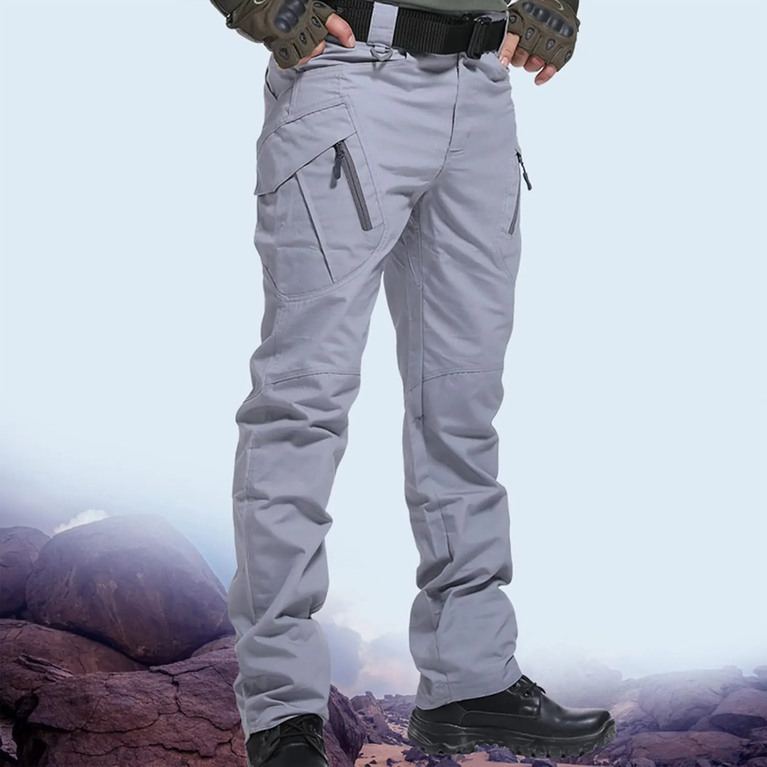Men Casual Cargo Pants Parachute Fashion Streetwear Athletic Slim Fit Outdoor Hiking Jogger Pants with Zipper Pockets