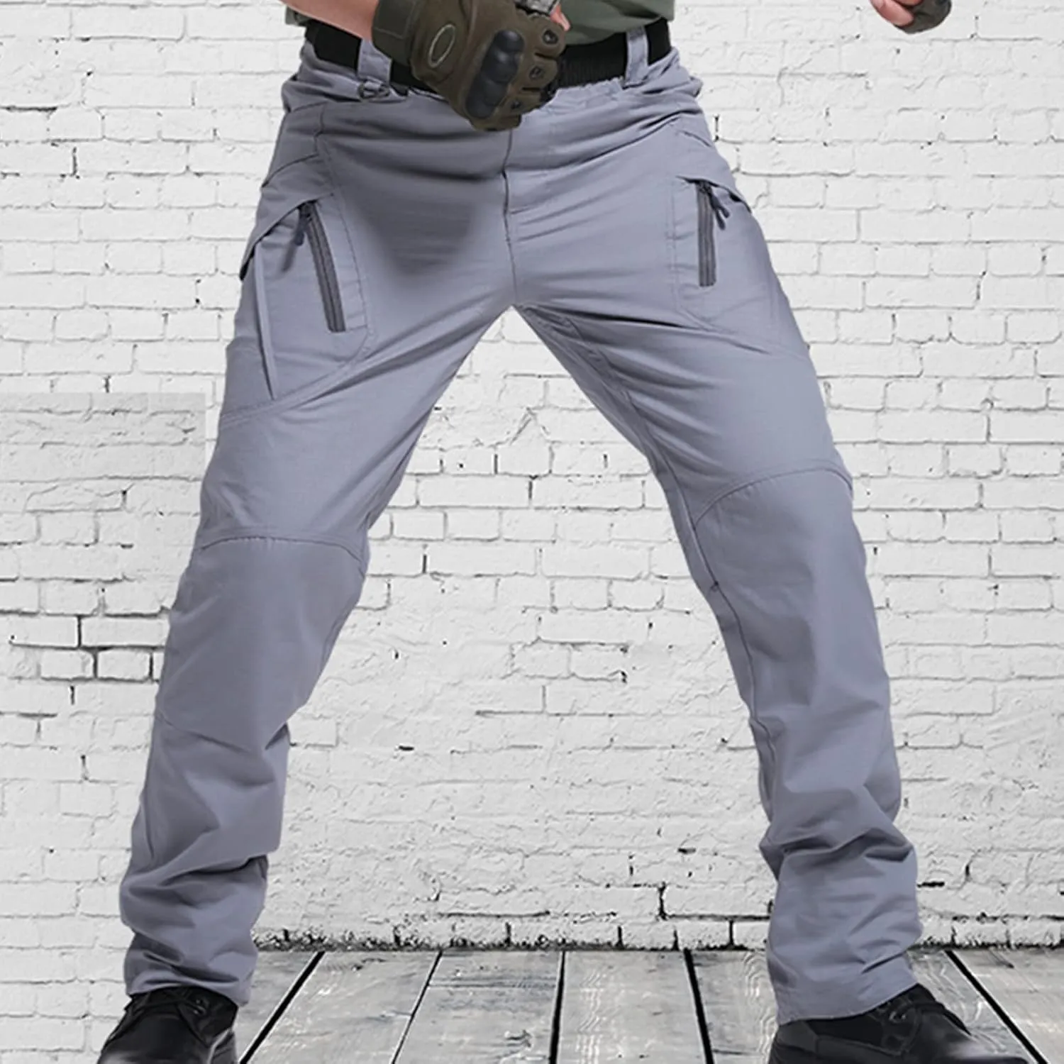Men Casual Cargo Pants Parachute Fashion Streetwear Athletic Slim Fit Outdoor Hiking Jogger Pants with Zipper Pockets