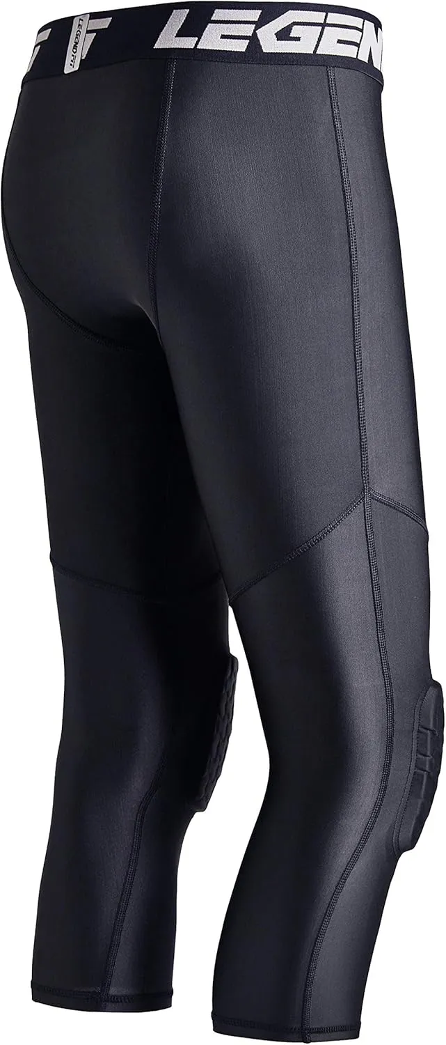 Men's 3/4 Capri Basketball Pants with Knee Pads Padded Compression Leggings