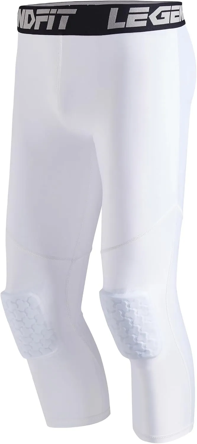Men's 3/4 Capri Basketball Pants with Knee Pads Padded Compression Leggings