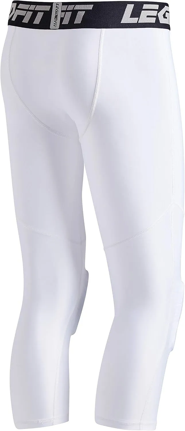 Men's 3/4 Capri Basketball Pants with Knee Pads Padded Compression Leggings