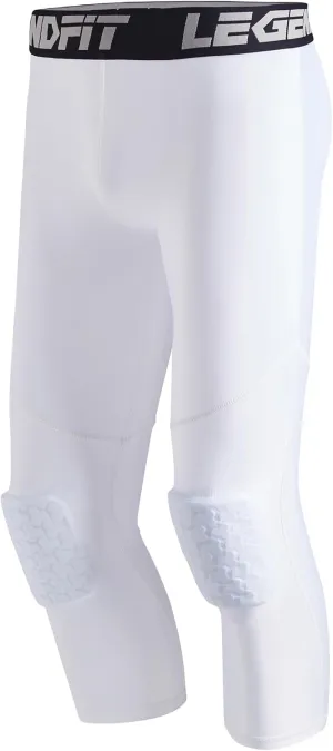 Men's 3/4 Capri Basketball Pants with Knee Pads Padded Compression Leggings