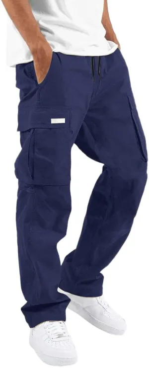 Mens Cargo Pants Casual Joggers Hiking Pants Loose Straight Athletic Workout Sweatpants with Pockets