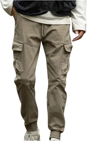 Mens Casual Joggers Pants Hiking Drawstring Chino Cargo Pants for Men Straight Leg Athletic Mountain Outdoor Pants