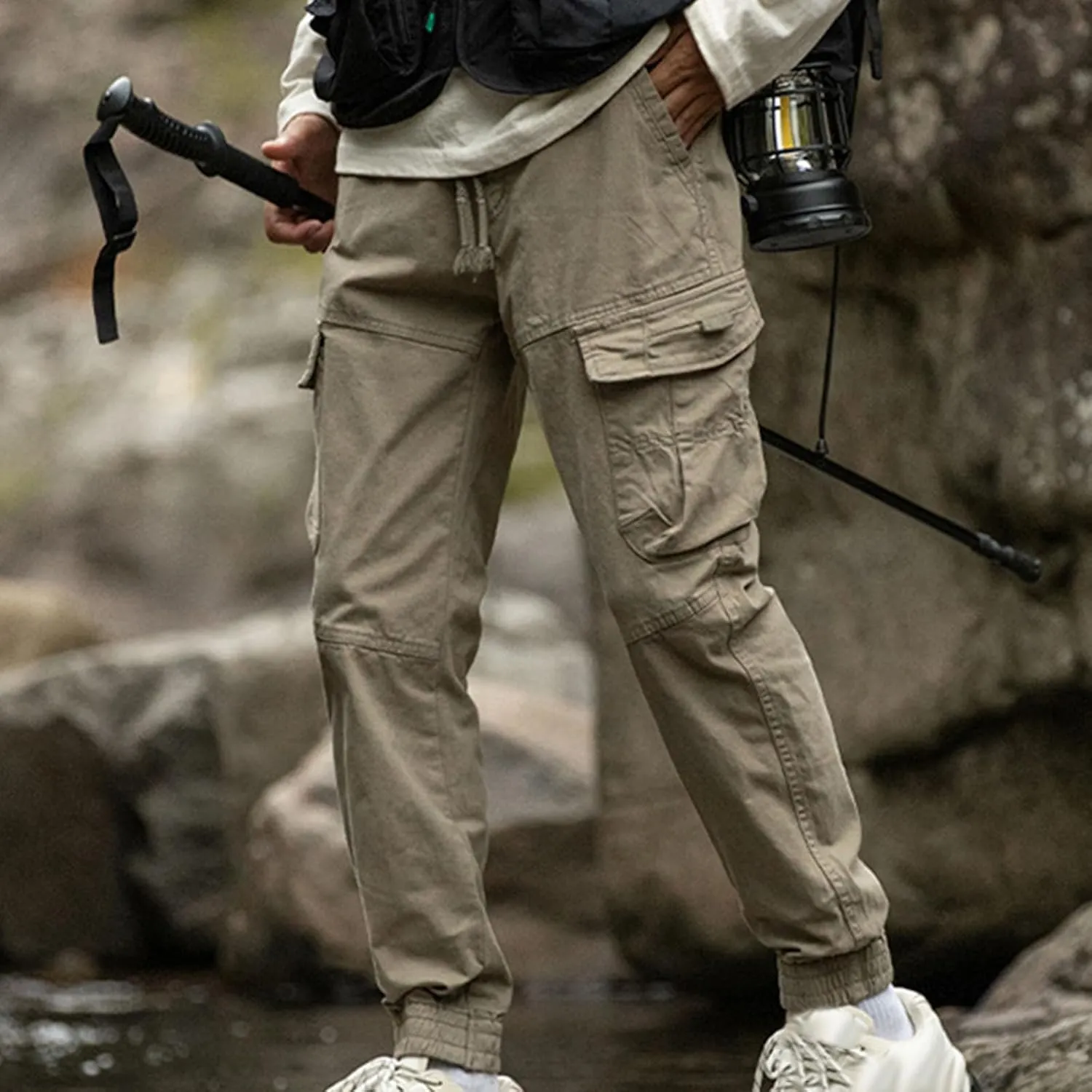 Mens Casual Joggers Pants Hiking Drawstring Chino Cargo Pants for Men Straight Leg Athletic Mountain Outdoor Pants