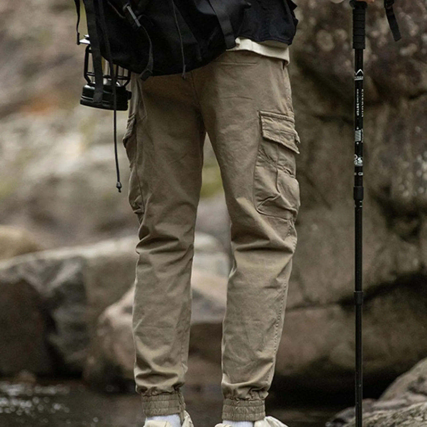 Mens Casual Joggers Pants Hiking Drawstring Chino Cargo Pants for Men Straight Leg Athletic Mountain Outdoor Pants