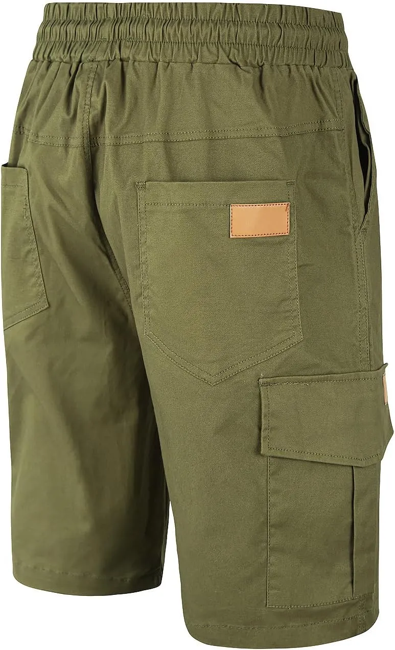 Mens Casual Twill Cargo Shorts Cotton Drawstring Classic Cargo Stretch Short with 6 Pockets