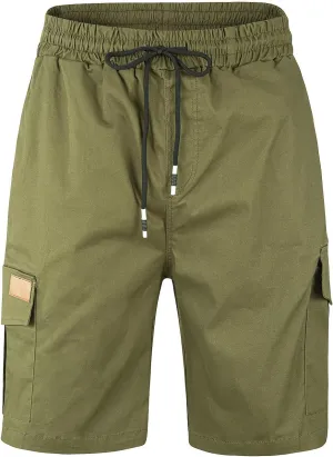 Mens Casual Twill Cargo Shorts Cotton Drawstring Classic Cargo Stretch Short with 6 Pockets