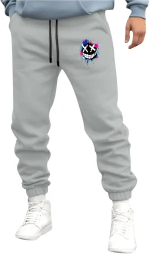 Men's Joggers Sweatpants Smiley Face Print Sweat Pants Fleece Jogger Athletic Trousers with Pockets